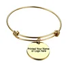 Wholesale own customized name stainless steel custom bangle charm bracelets