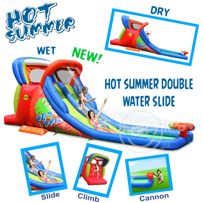 Happy Hop 9129-Inflatable Water Slide and Pool with Double Cannon ...