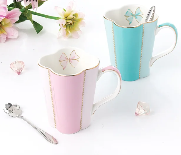 Fashion Unique Tea Cup Set Wholesale Sweet Ceramic Tea Cup mugs with spoon supplier