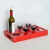 Square wooden wine bottles tray in red