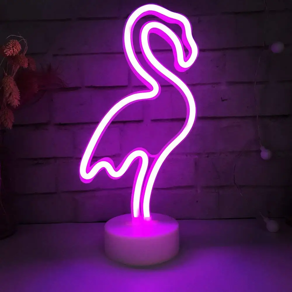 Flamingo Shape LED Neon Light with Holder Base USB&Battery Powered Table Lamp custom led neon lights neon lighting