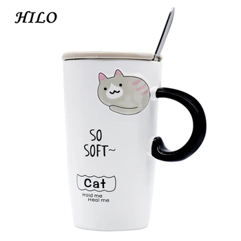 Cute Cat Design Tall Office Ceramic Tea Coffee Mug With Lid Spoon Cover Product On Cute Cat Design Tall Office Ceramic Tea Coffee Mug With Lid Spoon Cover Product On