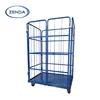 Foldable laundry roll container cargo storage cage trolley with wheel