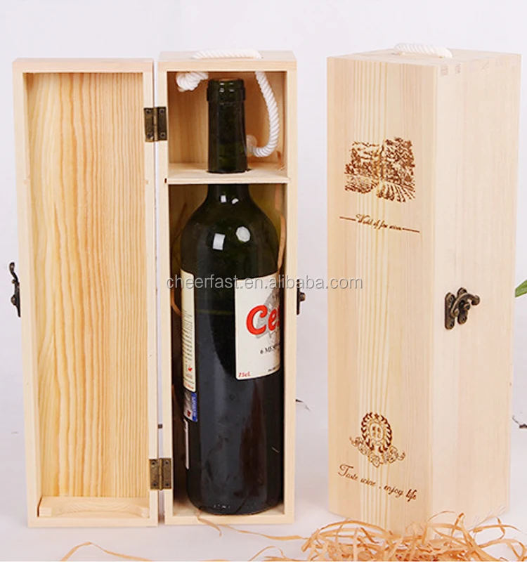 Outstanding Rectangle Single Pine Wood Wine Bottle Storage Gift Box