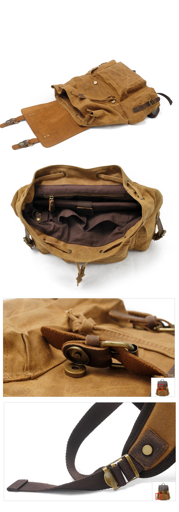 Wholesale vintage retro leather outdoor fancy waxed canvas laptop backpack satchel school back pack bags