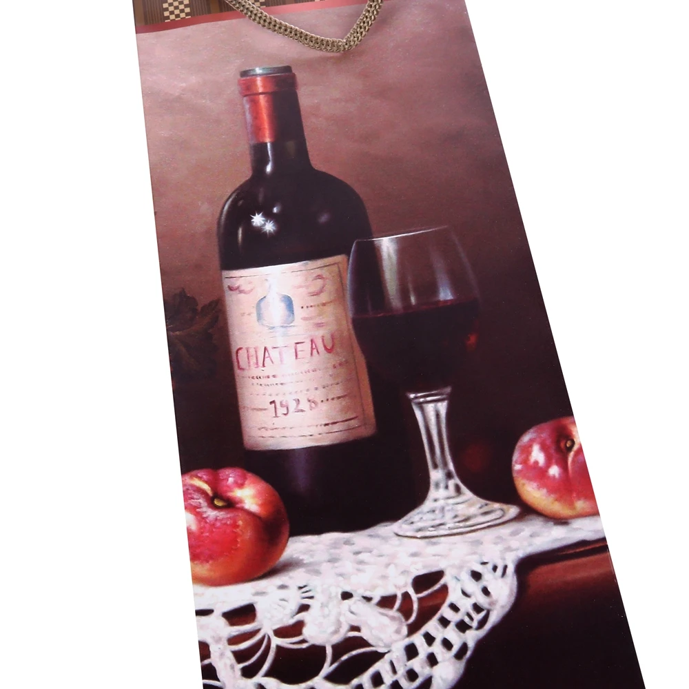 Hot Sale Rectangle Printing Wine Brown Kraft Paper Bags With Rope Handle