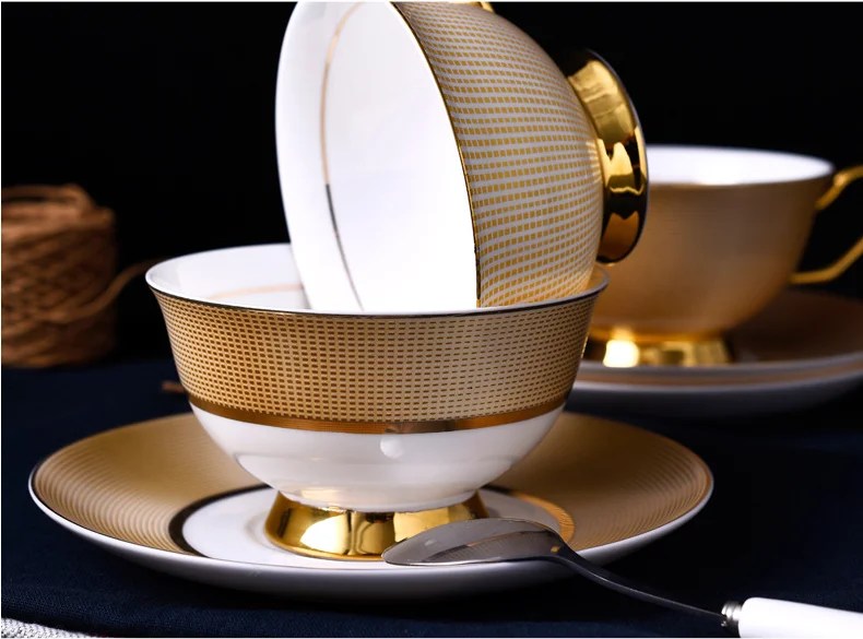 220ml Fine Bone China Coffee Cup And Saucer With Gold Rim Ceramic Tea