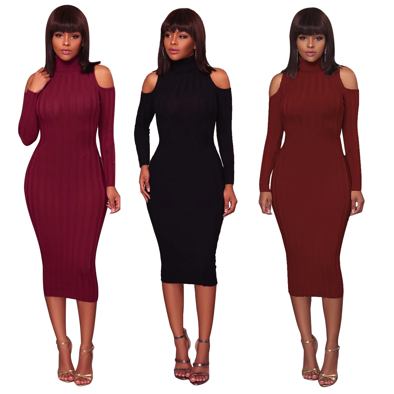 S8754 sexy off shoulder fancy bodycon knit maxi women sweater dresses