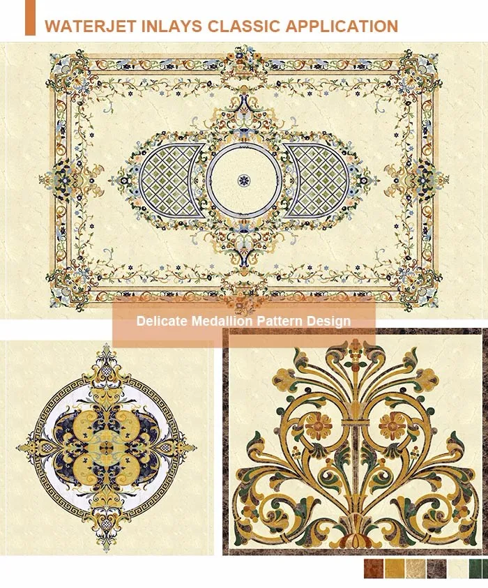 Popular natural stone waterjet special marble inlays medalion flooring