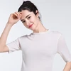 Round-neck woollen knitwear women's new summer 2019 half-sleeve slit solid wool T-shirt