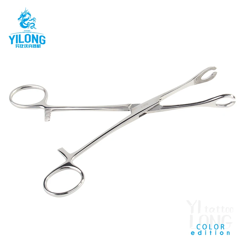 Yilong stainless Forceps Round Slotted Clamp Body Piercing Tools Plier Tattoo