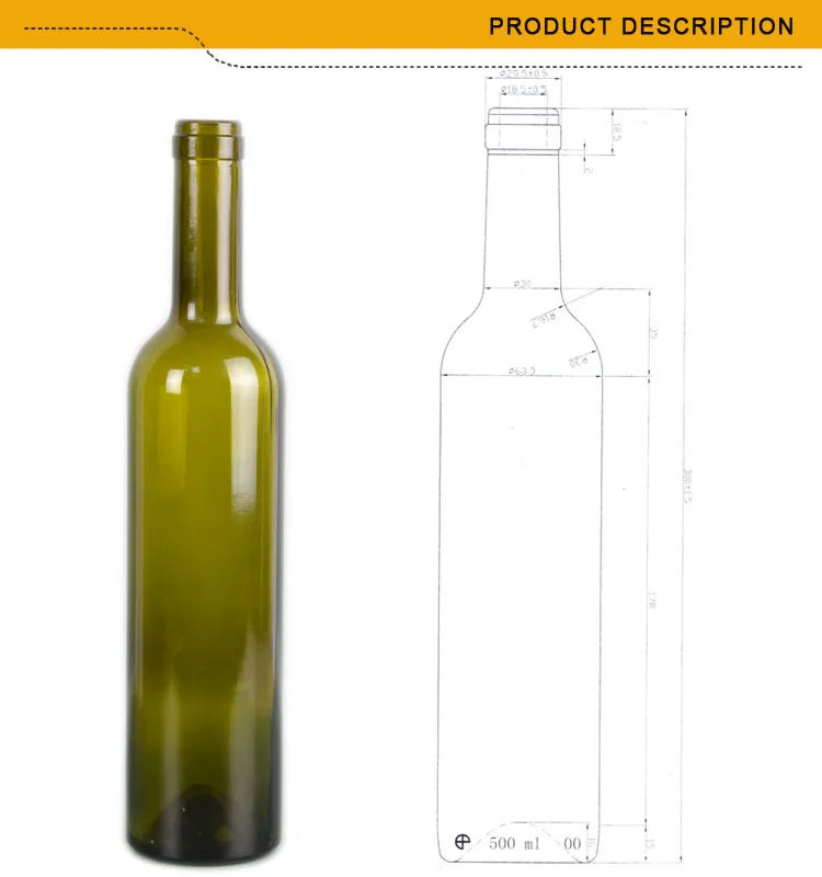 Standard Wine Bottle Dimension 5ooml Empty Red Wine Glass Bottle