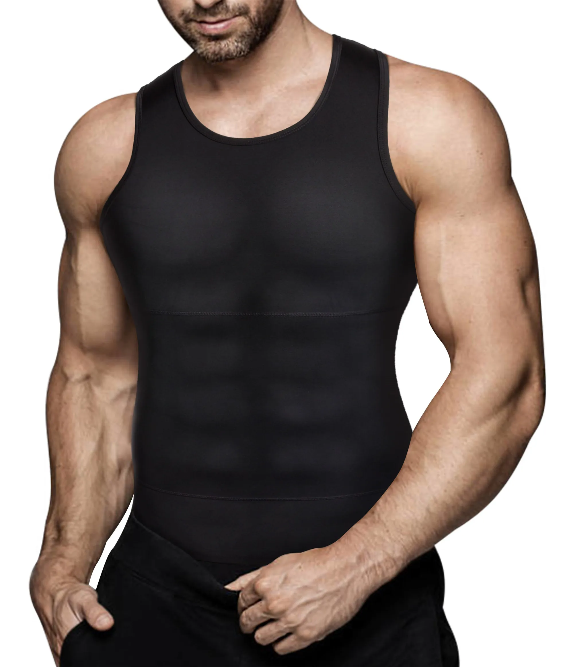 Mens Slimming Compression Shirt Tummy Control Body Shaper Vest Workout ...