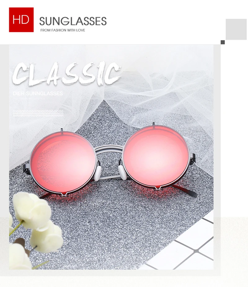 Cool Dazzle Flip Cover Small Round Frame Party Designer Women Sunwear