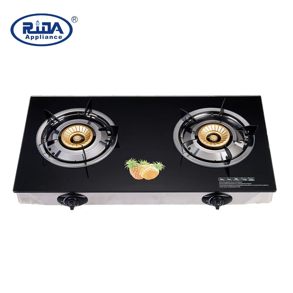 Gas Saving Big Flame Tempered Glass Ceramic 2 Two Burner Cooktops