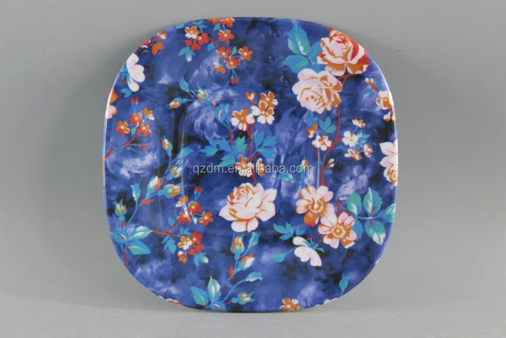 Flower Design Print Melamine Square Dinner Plate