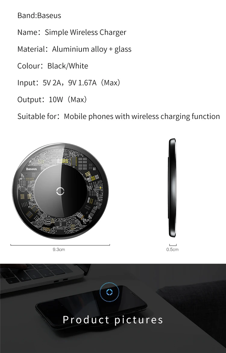 Baseus Ultra-Thin Fast 10w Qi Wireless Fast Charger Pad for Mobile Phone