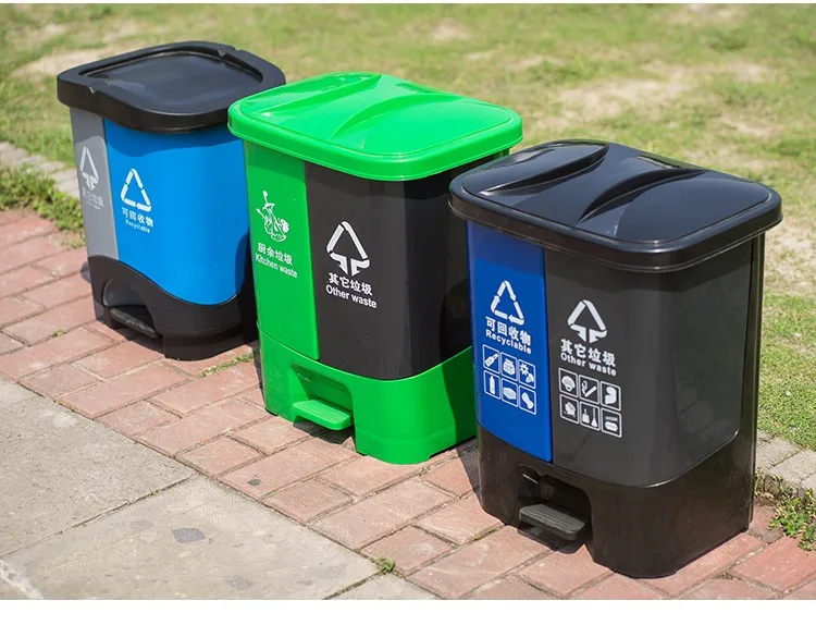 Outdoor Waste Bins Twin Trash Can Foot Pedal Plastic Garbage Bins For