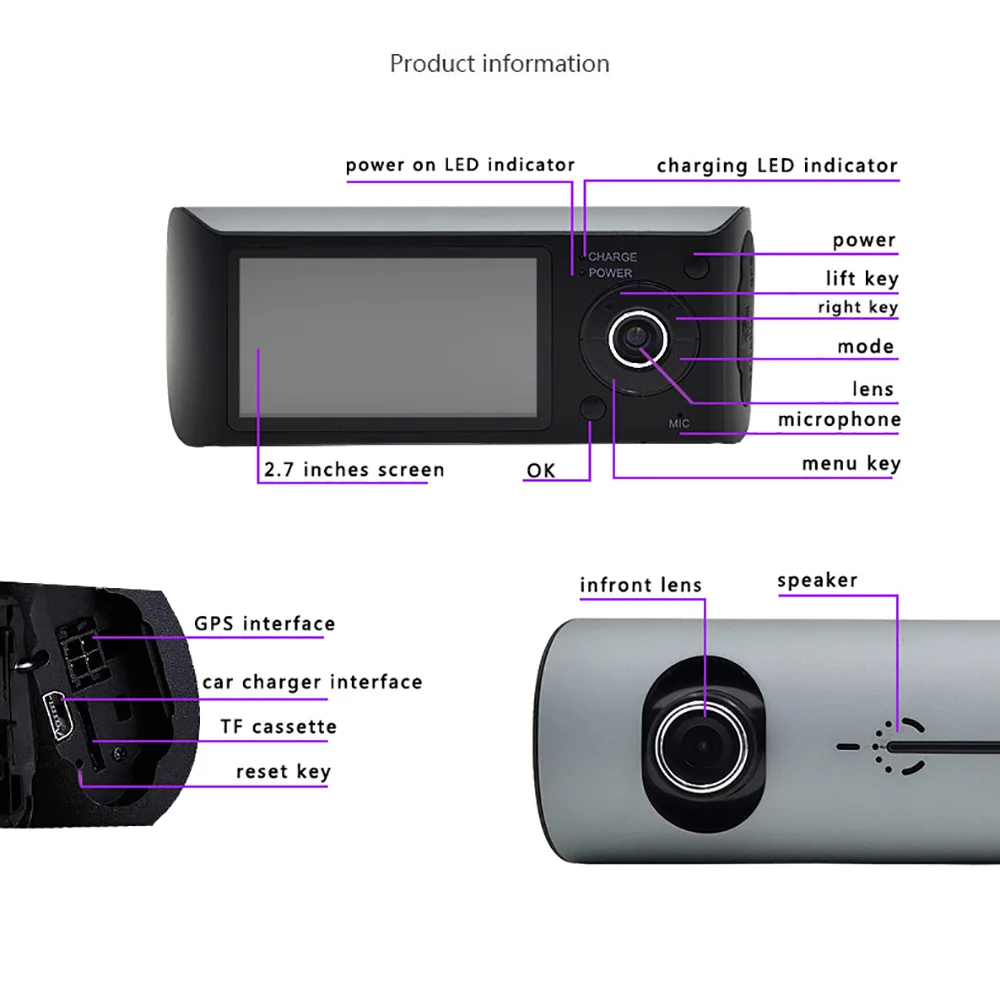 Dual Camera Car DVR R300 with GPS 3D G-Sensor 2.7" r300 manual car camera hd dvr Cam Video Recorder Dash Cam Dual Lens Camera