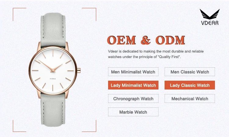 Fashion Private Label Minimalist Quartz Leather Band Lady Watch