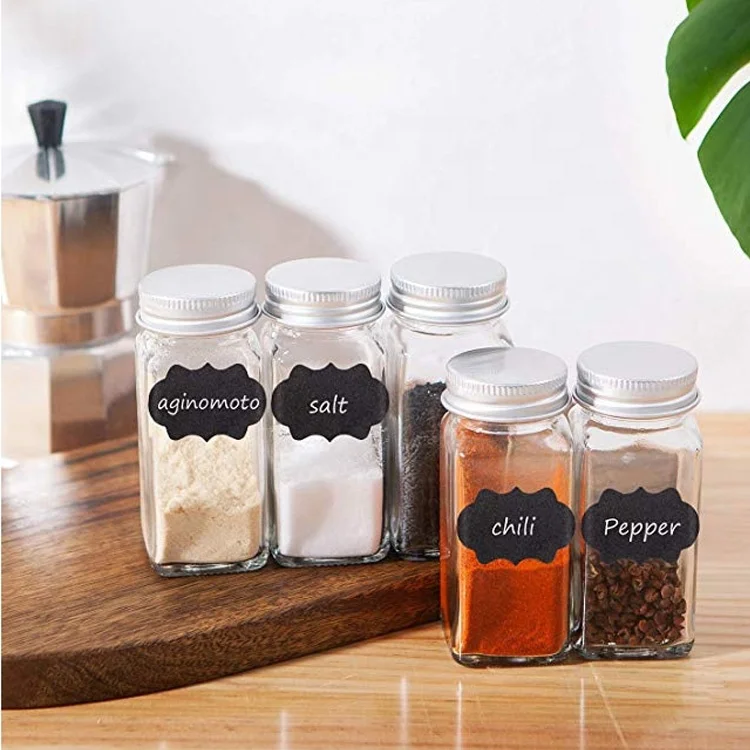 custom design 120ml 180ml 6oz empty seasoning packaging bottle 4oz square glass spice jar with shaker tops funnel label maker
