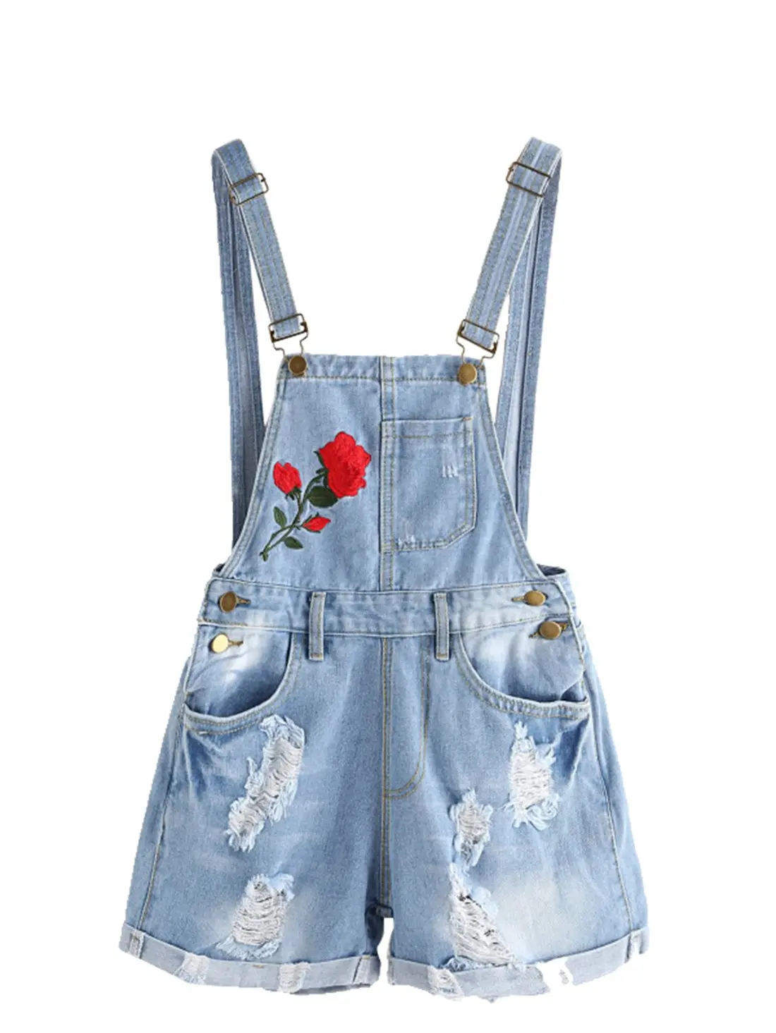 XQS Womens Classic Denim Bib Strap Pockets Overalls