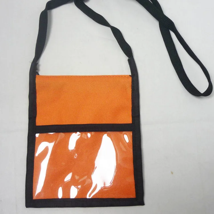 China Supplier Polyester Zipper Travel Neck Pouch With ID Clear PVC Window