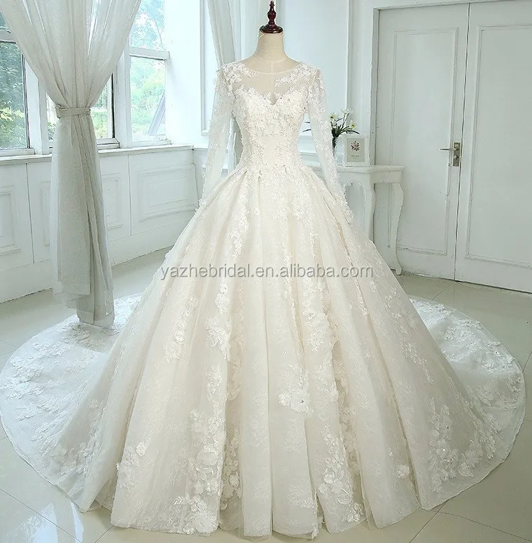 2018 Popular Designer Western Style 3d Beaded Flower Lace Bridal