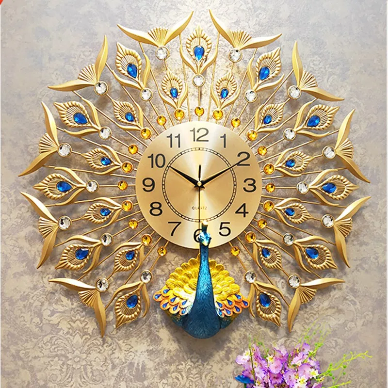 Luxury Home Decor Metal Wall Art Wholesale Peacock Wall Mounted Clock