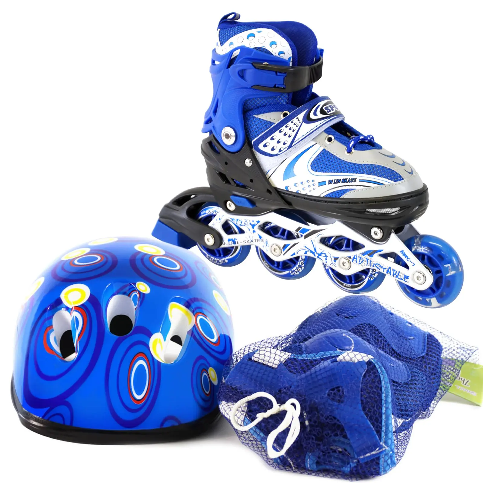Buy Adjustable Kids Inline Skates 6 PCS Protective Gear Helmet Durable