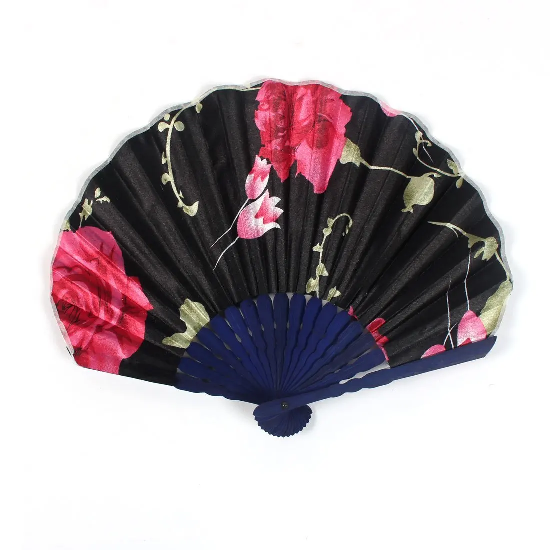 uxcell Rose Blossom Printed Ladies Summer Hand-held Folding Dancing Hand Fan Craft