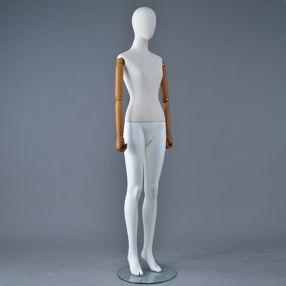 织物覆盖木制手臂全身服装店使用可调式连衣裙形式人体模特身体