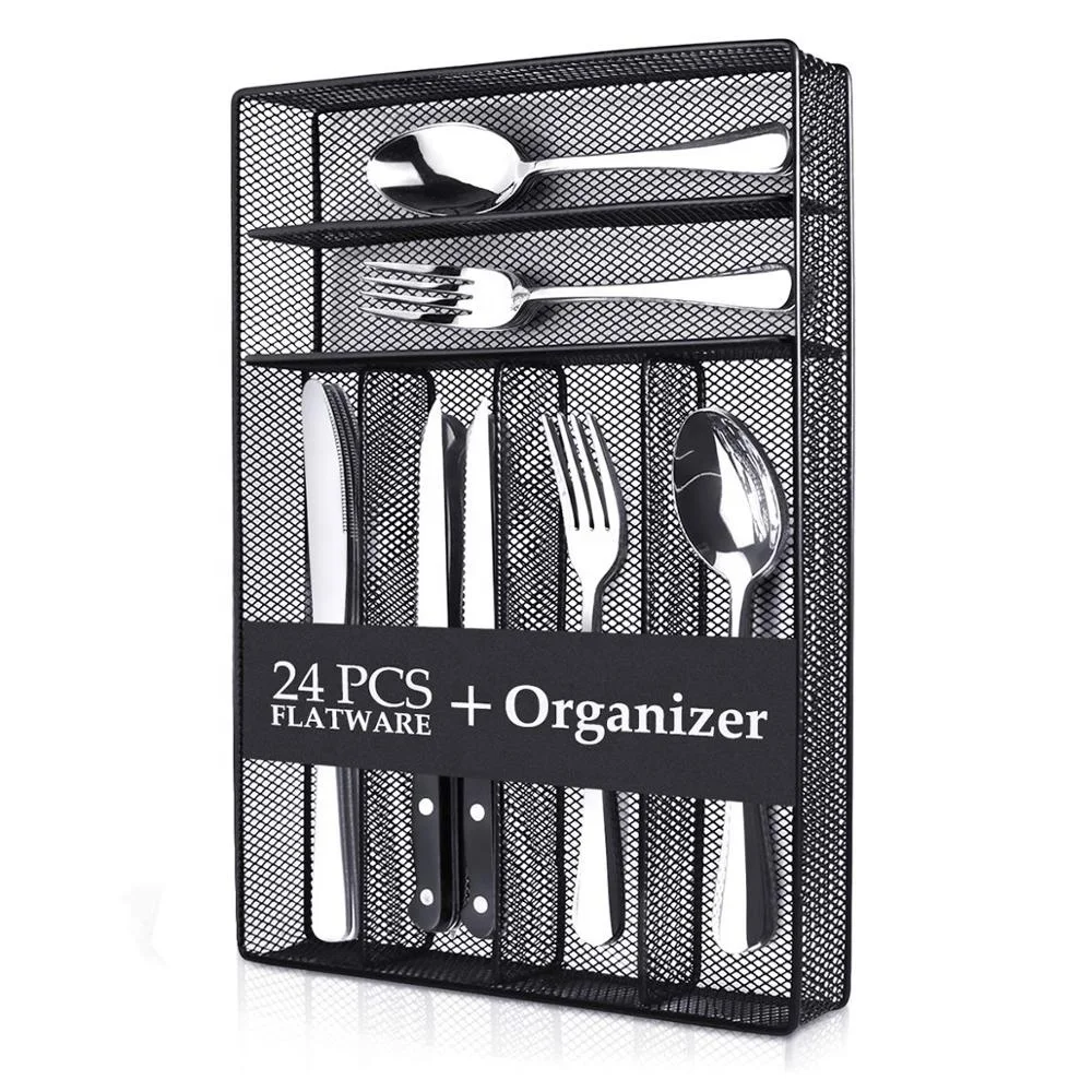 24 Pcs Buffet Cutlery Flatware For Food Server In Organizer,Silverware