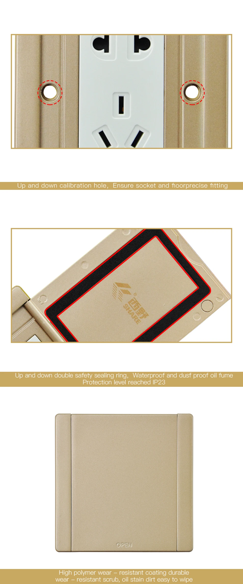 Home Use 250v 10a 5 Pin Floor Mounting Socket Universal Electrical