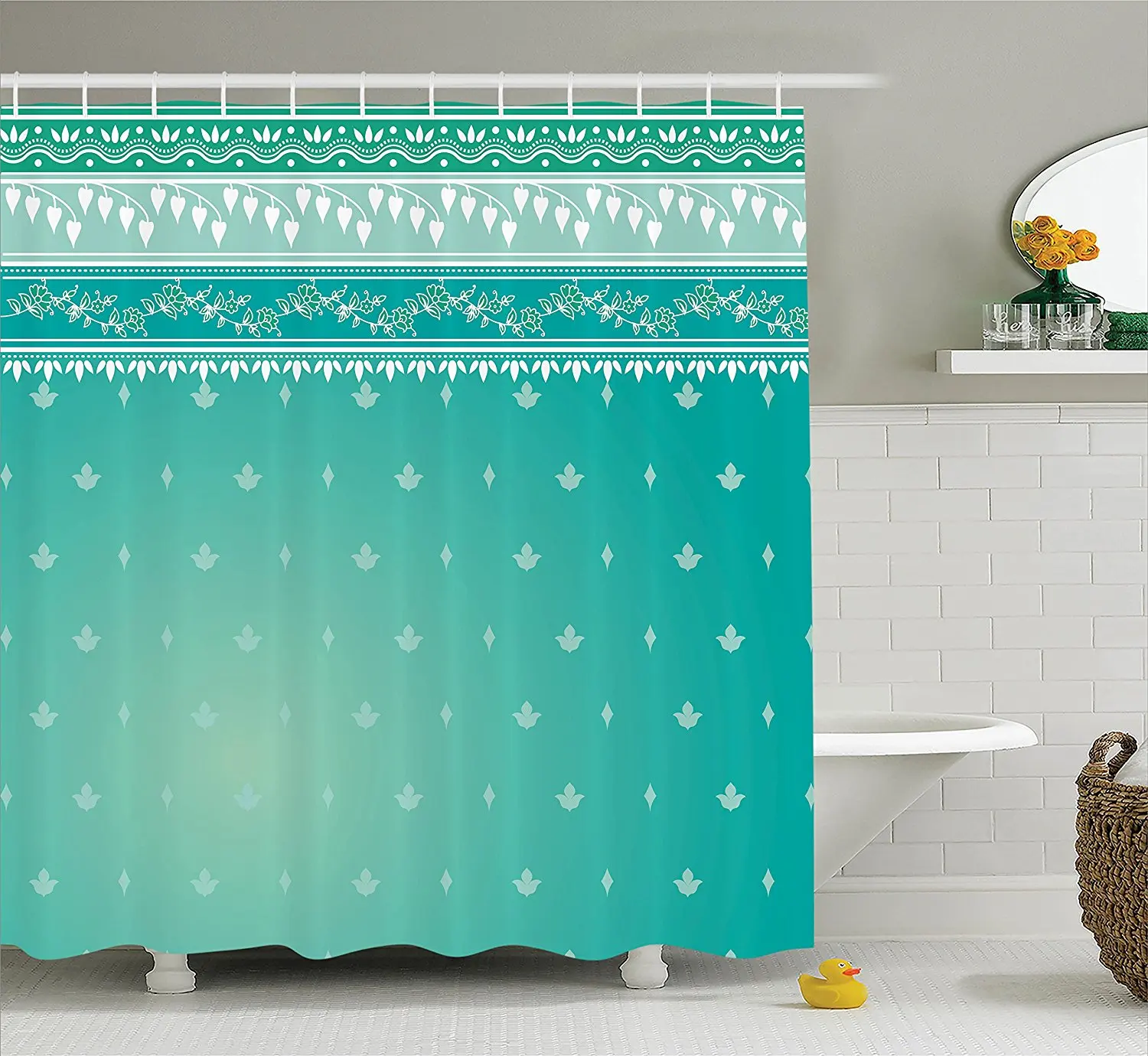 Asian design fabric shower curtain dudes