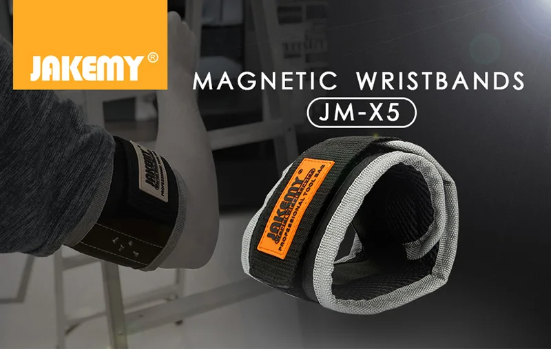 JAKEMY JM-X5 Portable Magnetic Wristband Bag with Strong Magnets for Holding Screws Nails Drilling Bits DIY Hand Tool Collection