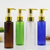 plastic cosmetic bottle with pump dispenser for makeup remover with gold pump