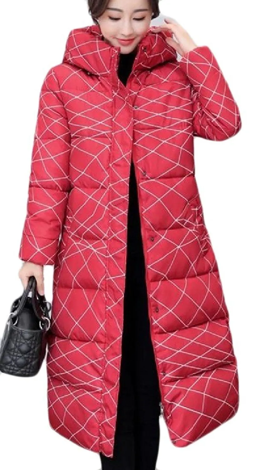 YUSKYWomen Faux Shearling Waterproof Mid Long Hooded Puffy Jacket