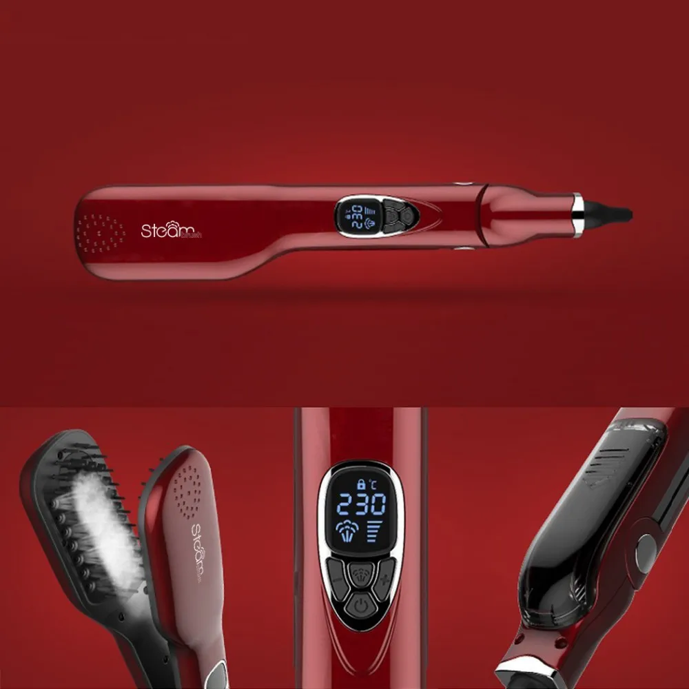 2016 Hot Innovative Argan Oil Infused Magical Hair Straightener Steamer with Brush