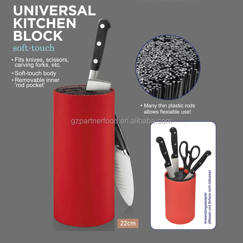 Universal Knife Block With Plastic Bristles Pet Rods Tpr Soft Touch