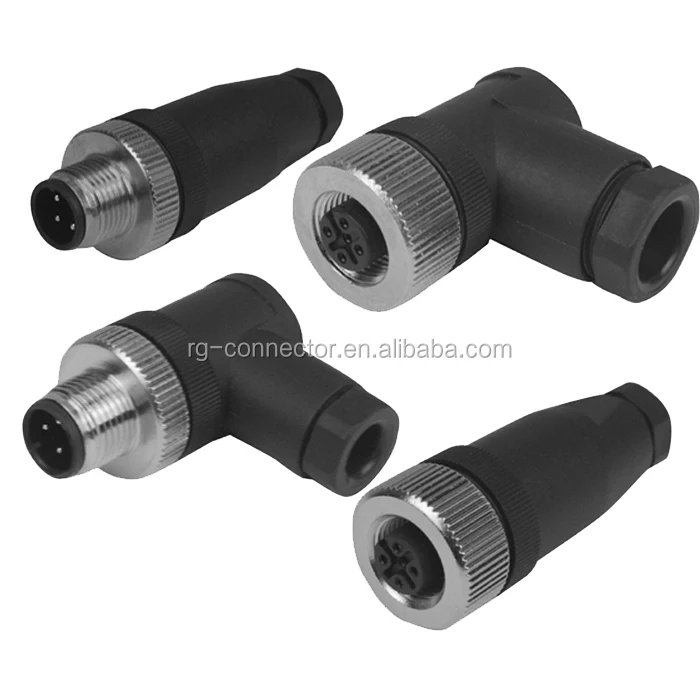 M12 A coding 4 pin male 90 degree connector with circular connector ...