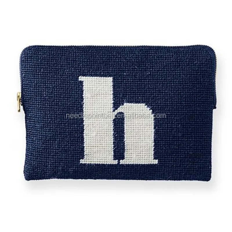 Ashley Handicrafts Needlepoint Initial Zip Clutch h.jpg