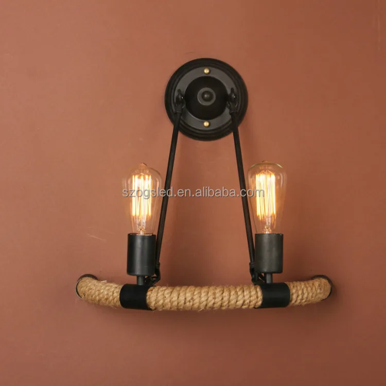 Hand Made Hemp Rope Vintage Chandeliers Black Color Pendant Lighting For Home Hotel Lobby