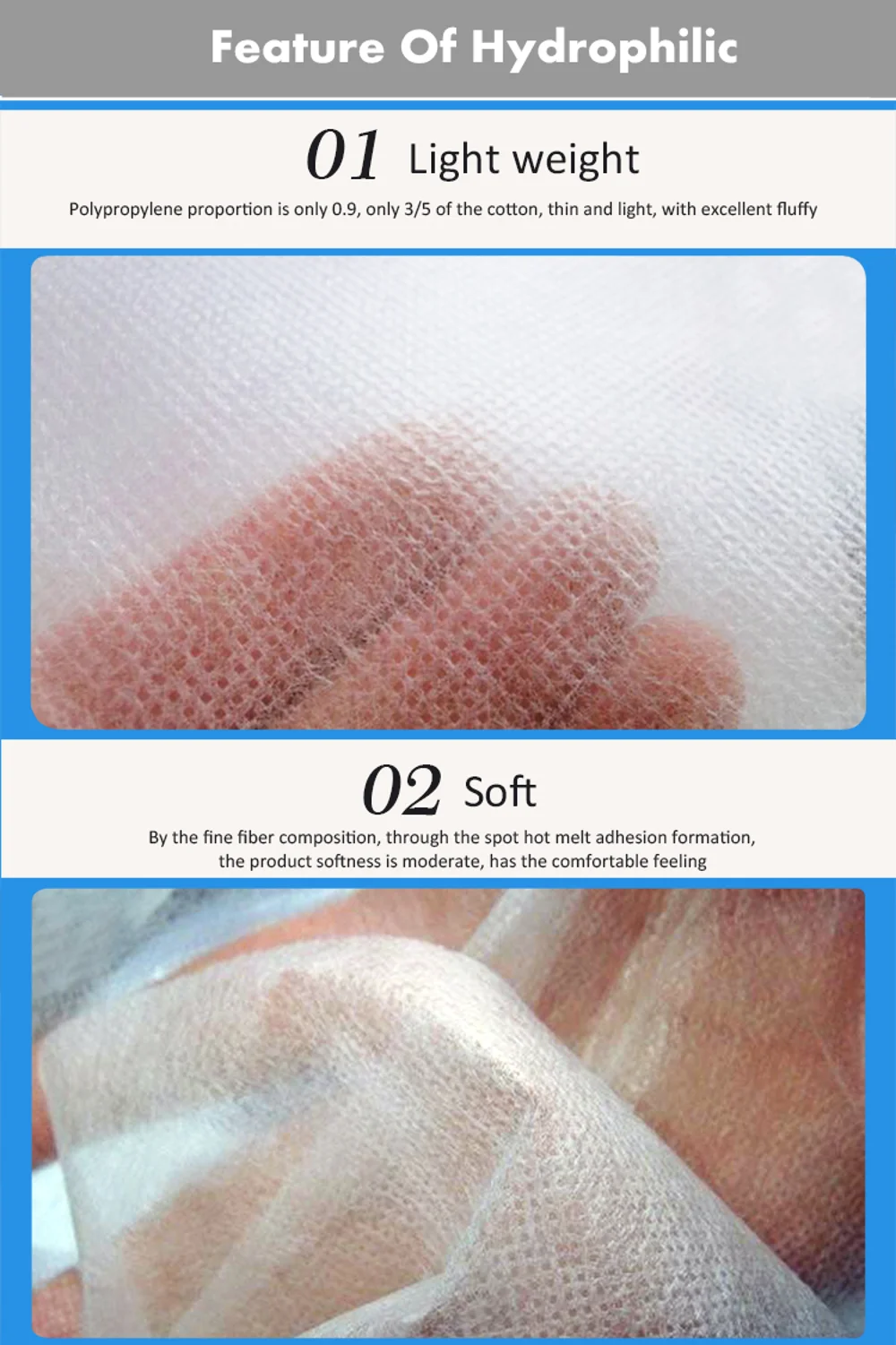 Aldult Baby Diaper 3D Leg Cuff Leakage Raw Material Ss Sss Sms Hydrophilic Non Woven Fabric