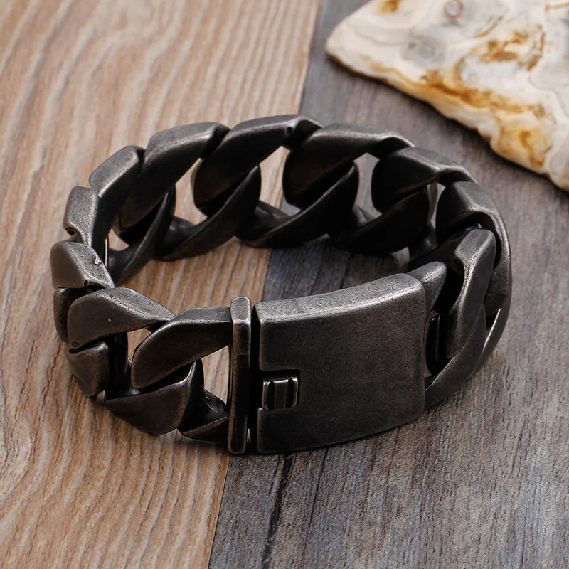 KALEN 316L Stainless Steel 22cm Heavy Chunky Homme Bracelets Matte Link Chain Bracelets Jewelry