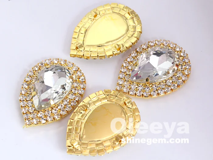 Factory Hot Sale Rhinestones Button AB Color Teardrop With D Claw Sew on Rhinestone for Wedding Dress