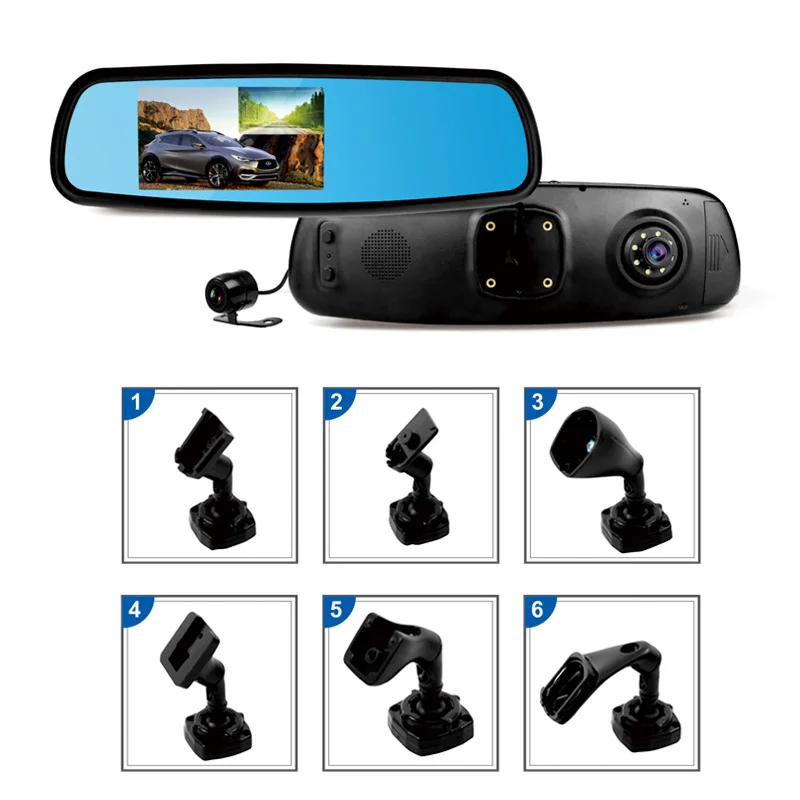 Car Mirror Dvr Dual Lens Driving Video Recorder Rear View Mirror Dash
