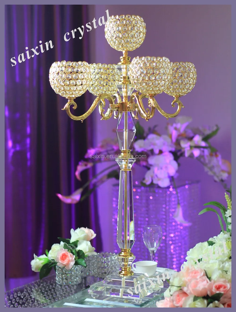 New Design Gold Globe Candelabra For Wedding Centerpieces