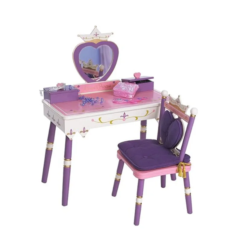 Lovely mirror for lady girl princess chair set kids wood vanity table