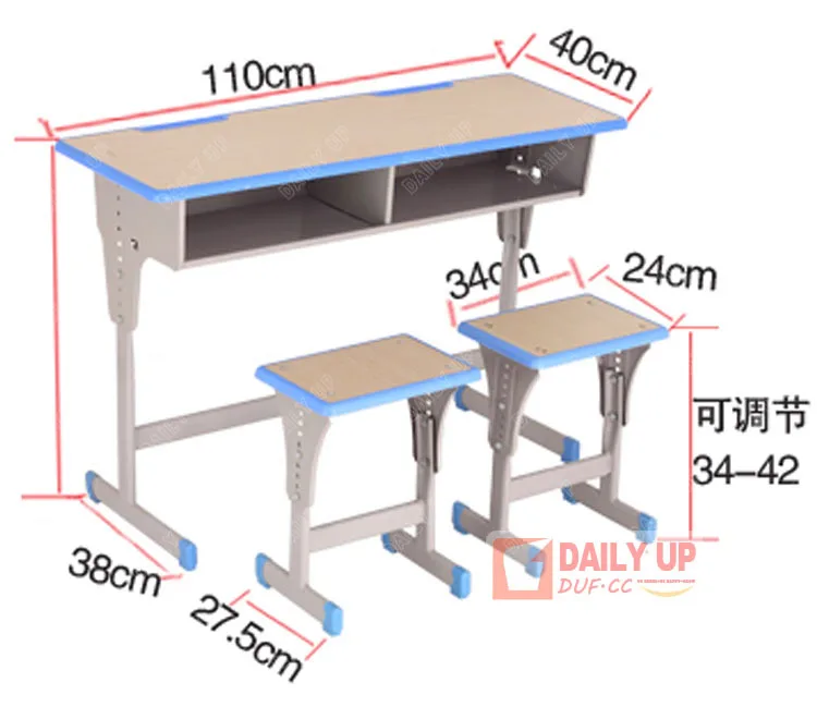 School 2 People Desk And Bench Wooden Primary School Tables and Chairs University Furniture